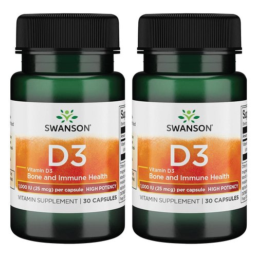 Swanson High Potency Vitamin D-3 1000 Iu (25 mcg) 30 Capsules (2 Pack)