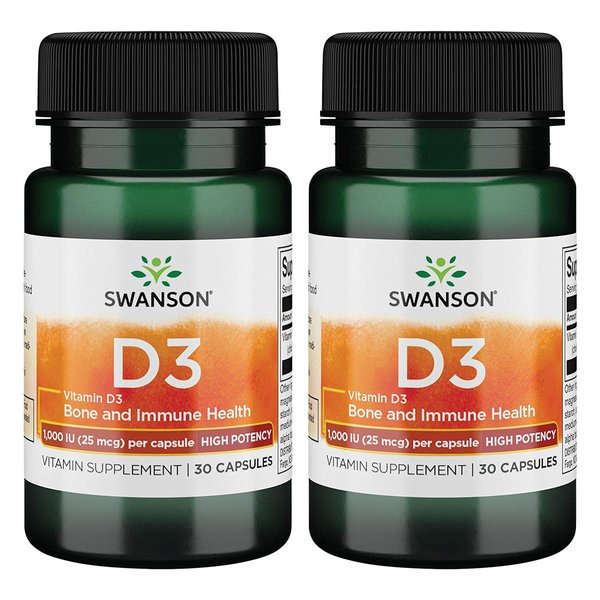 Swanson High Potency Vitamin D-3 1000 Iu (25 mcg) 30 Capsules (2 Pack)
