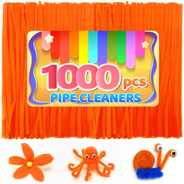 Iooleem 1000pcs Orange Pipe Cleaners, Chenille Stems, Pipe Cleaners for Crafts, Pipe Cleaner Crafts, Art and Craft Supplies.