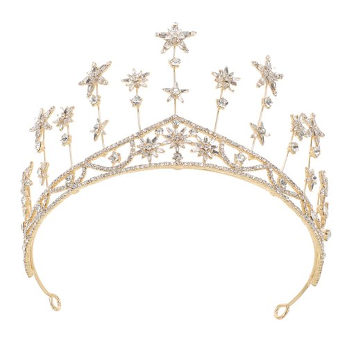 Star Crown, Bling Rhinestone Tiara Birthday Wedding Silver Star Hair for Women (Golden)