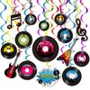 60 Pieces 50s Party Rock and Roll Music Party Decorations Hanging Swirls Music Record Cutouts Hanging Banner Double Sides Ceiling Decor with Streamer Garden Decor for Music Birthday Party Supplies
