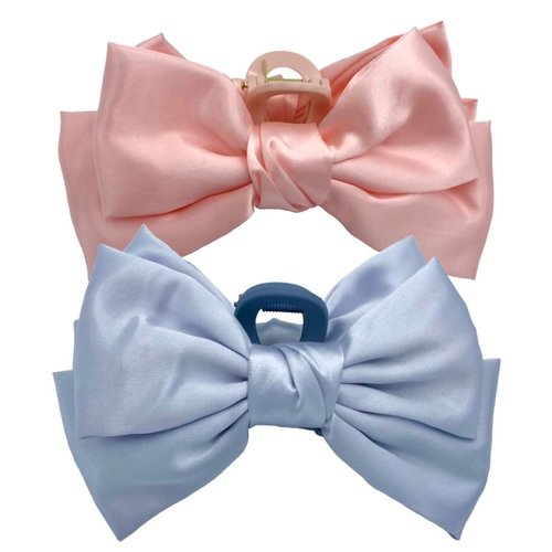 Bestiee 2-packs Hair Bow Claw Clips for Women Girls, 5.9 inch Elegant Bow Hair Ribbon Design for all types hair, Satin Bow Claw Clips | Strong Hold Durable, Women Gift Ideas | Pink, Gray