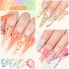 Flower Glitter Gel Nail Polish Set - 6 Pcs Diamond Sequins Style Gold Blue Green Clear Pink Jelly Gel Nail Polish Set with Flower, Crystal Transparent Gel Polish Nail Art Manicure Kit