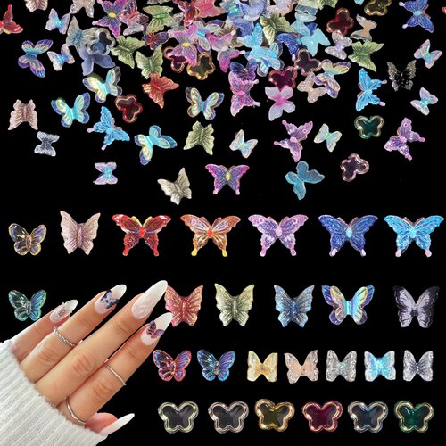 200Pcs Acrylic Butterfly 3D Assorted Nail Charms Mixed Color Variety Butterfly Cute Nail Art Charms for Manicure DIY Crafts Accessories Jewelry