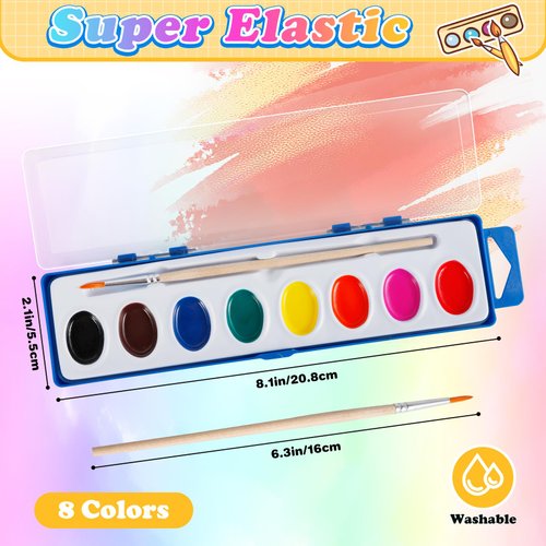 PLMMOUT 8 Colors Watercolor Paint Set,24 Pack Water Color Paints with Paint Brushes, Washable Paint for Art Activities Birthday Party Favors