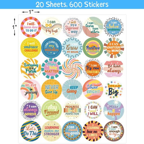 600PCS Growth Mindset Stickers Positive Sayings Inspiring Encouraging Affirmation Sticker Sheets for Planner