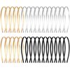 Duufin 32 Pieces Metal Headband Plain Gold Silver Black Smooth Metal Headband DIY Hair Headbands 5mm Thin Metal Headband for Girls and Women