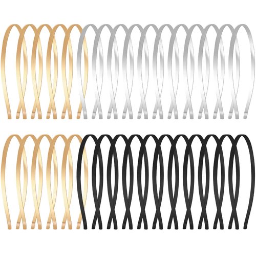 Duufin 32 Pieces Metal Headband Plain Gold Silver Black Smooth Metal Headband DIY Hair Headbands 5mm Thin Metal Headband for Girls and Women