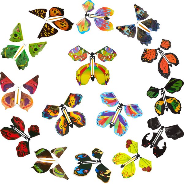 Gejoy 15 Pcs Flutter Flyers Butterflies for Cards Magic Flying Butterfly Paper Rubber Band Butterfly Wind up Butterflies for Card Insert Surprise Gift for Box Explosion(Mixed Color Style)