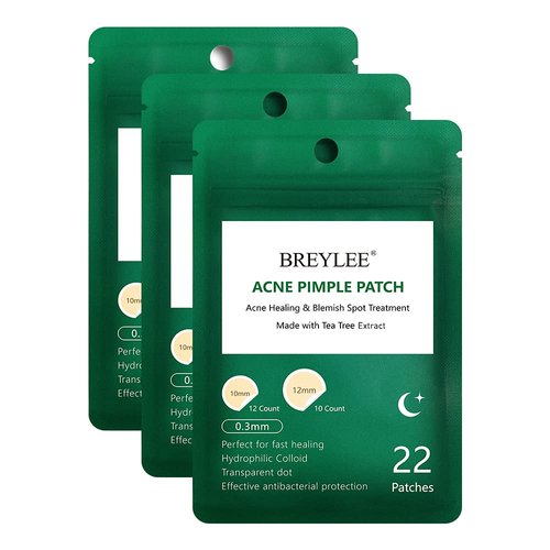 Acne Pimple Patch (66Count), BREYLEE Tea Tree Oil Pimple Patch Acne Pimple Healing Patch Zit Patch Acne Patch Hydrocolloid Patch, 10mm+12mm