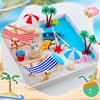 Minatee 25 Pcs Beach Miniature Dollhouse Decoration, Umbrella Palm Chair Miniature Toys Garden Decorations Dollhouse Outdoor Accessories Beach Decorations for DIY Garden Plant Pool (Red, Black)