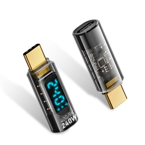 Duttek 240W USB C Extension Adapter Power Meter Tester, USB C Male to Female Adapter with Wattage LED Digital Display, for iPhone 15, Type-C Cables/Devices (2 Pack-Transparent)