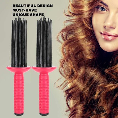 Curling Wand 2pcs 17 Comb Teeth Hair Fluffy Styling Curler Curls Comb Hair Curler Curling Make Up Brush Roller Tool Anti‑Slip Use Hair Salon for Home Personal Use Travel Hair Salon
