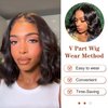 LEOSA Black Bob Wavy V Part Wig V Part Wig V/U Part Wig for Black Women Double-leaf Wig V Part Wig Full Head Clip In Hair Extensions Wig Synthetic Hair Replacement Wigs (14Inch, 14-1B#)
