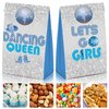 HAPPARTY Dancing Queen Party Favor Gift Bags 24Pcs with Disco Ball Stickers,for Dancing Queen 17th Birthday Goodie Bags Music Opera Mia Party Decorations,Blue Let's Go Girl Candy Treat Bags
