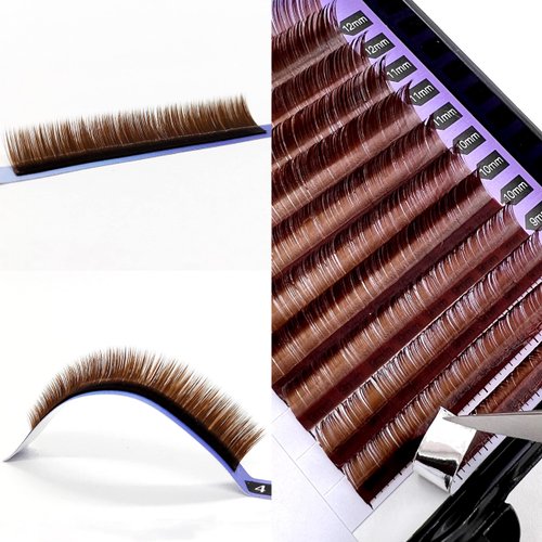 Lash Extension Supplies, 2 Trays 12 Rows Volume Eyelash Extensions, Soft Faux Mink Individual Lashes, Japanese Camellia Natural Series, 0.05-C, 10mm & 11mm, Caramel