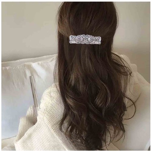 Yheakne Vintage Geometric Hair Clip Silver Hammered Bar Hair Clip Barrette Metal Rectangle Bar Headclip Textured Bar Hair Barrette Clip Decorative Headwear Hair Accessories for Women and Girls (Silver)