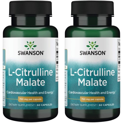 Swanson L-Citrulline Malate - Amino Acid Supplement Promoting Energy Production & Healthy Blood Circulation - Natural Formula Supporting Overall Wellness - (60 Capsules, 750mg Each) 2 Pack