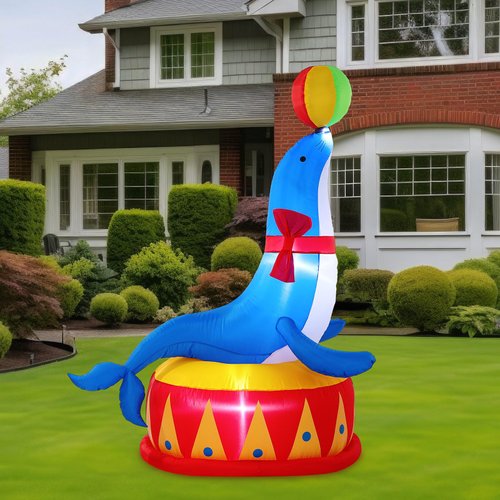 Silipull 5 ft Inflatable Seal for Circus Carnival Party Christmas Outdoor Decorations, LED Carnival Birthday Party Blow up Animal for Outdoor Indoor Pool Yard Party Decorations