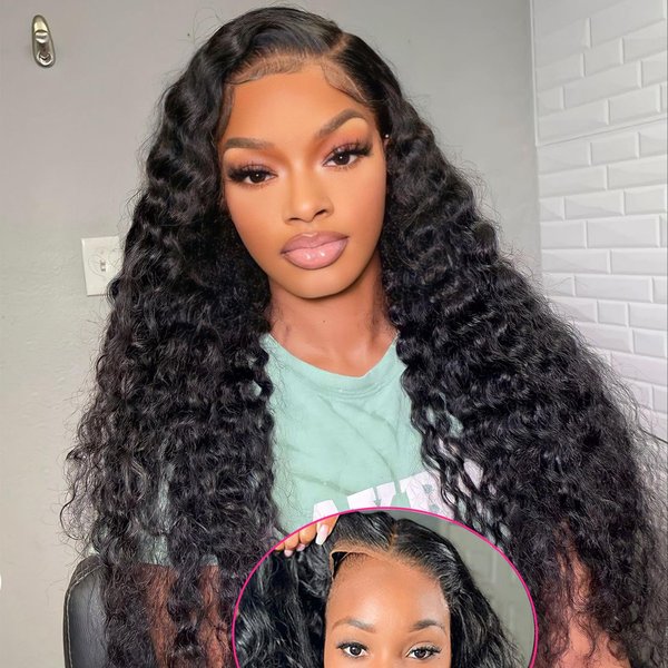 28Inch Glueless Wigs Human Hair Pre Cut For Beginners 180% Density No Glue 4X4 Closure Wigs Human Hair Brazilian Virgin Deep Wave Lace Front Wigs Human Hair (28Inch)