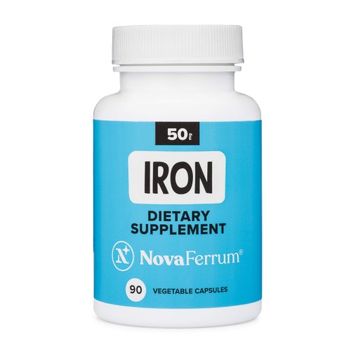 NovaFerrum All Good | Iron Supplement for Adults | 50mg of Iron Per Capsule | Supplement for Iron Deficiency in Men & Women | Vegan Verified | Gluten Free Certified | Sugar Free | 90 Count