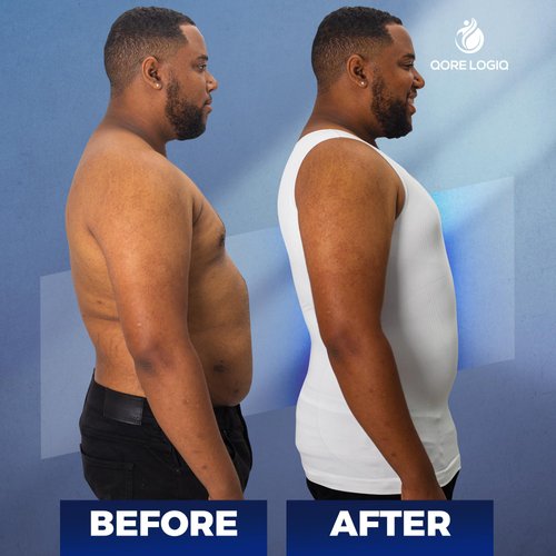 QORE LOGIQ Men's Gynecomastia Compression Shirt, White Tank Top Body Shaper, Slimming Undershirt, Sleeveless XL