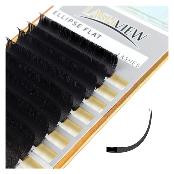 LASHVIEW Eyelash Extensions,Ellipse Flat Eyelash Extensions 0.20mm C Curl 10mm,Mink Black,Individual Lashes,Semi-Permanent Extremely Soft Professional Salon Use
