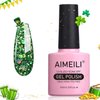 AIMEILI Soak Off U V LED Gel Nail Polish - Diamond Glitter Fire Green (063) 10ml