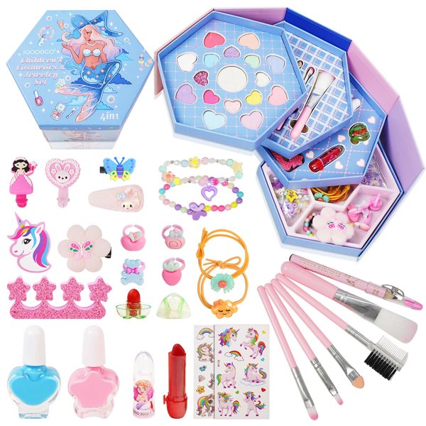 KIDDYCOLOR Kids Makeup Sets for Girls 45 PCS, Pretend Makeup kit for Toddlers, Little Princess Washable Play Makeup Set Toys, Christmas Birthday Gifts for 3 4 5 6 7 8+ Years Old