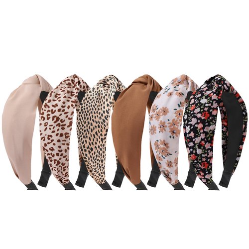 Kasmena 6PCS Knotted Headbands for Women Girls Non Slip, Wide Headbands Head Hair Bands for Women's Hair Cute Floral Headbands Hair Accessories for Women Girls-Brown