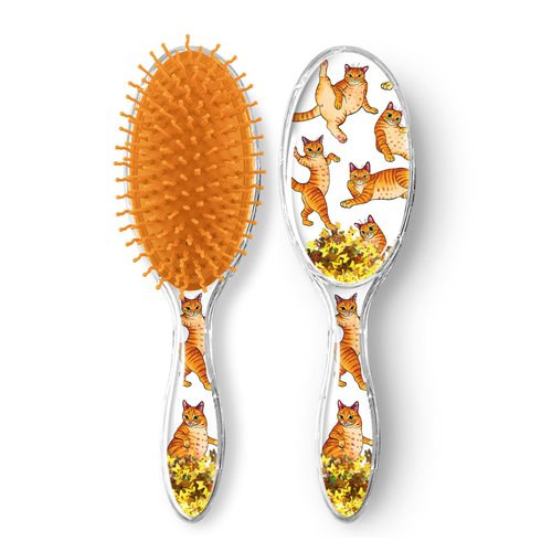 WIRESTER Oval Glitter Hair Brush For All Hair Types, Comb Hair Brush for Girls Women, Detangle Hairbrush Suitable for Wet and Dry Hair - Orange Tabby Cat Funny Playful Postures