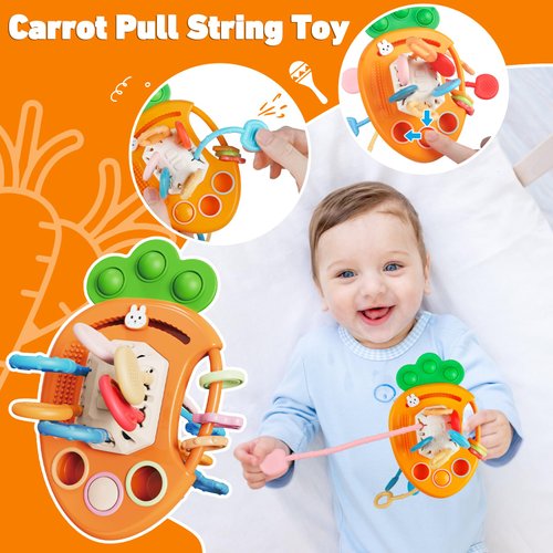 Weilim Montessori Toys for Babies 6 to 12 Months, Baby Toys Sensory Toys for Toddlers 1-3, Fine Motor Toys, Pull String Toy, Stacking Blocks Rings, Baby Tissue Box Toy 5 in 1 Infants Learning Toys