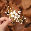 Jakawin Flower Bride Wedding Hair Piece Gold Leaf Hair Comb Pearl Bridal Hair Accessories for Women HC132