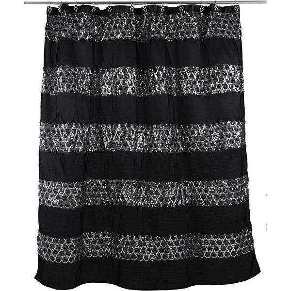 Popular Bath Sinatra Bathroom Shower Curtain Luxury Glamorous Fabric shower curtain modern shower curtain unique Design Bling Black Shower Curtain Black, size 72 x 70