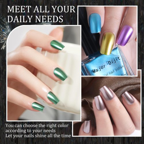 DouborQ Metallic Chrome Nail Polish Set-12 Colors Mirror Glitter Nail Polish 10ml Holographic Gold Silver Red pink Purple Nail Polish Quick-Dry for Fingernail Fingernail Nail Polish Manicure Art