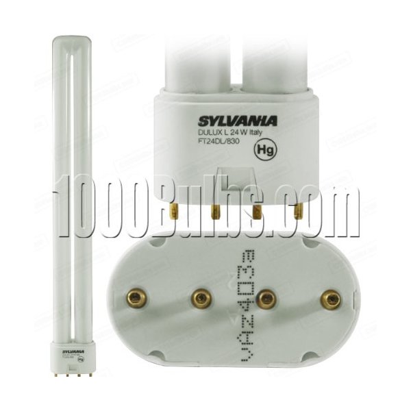 Sylvania DULUX 24 Watt long compact fluorescent bulb with 4-pin base, 4100K color temperature, 82 CRI, ECOLOGIC for use on magnetic, electronic and dimming ballasts - FT24DL/841/ECO model number 20596-SYL