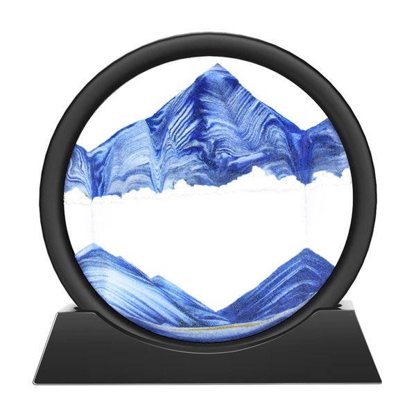 Wai Danie Moving Sand Art Picture 3D Hourglass Deep Sea Sandscape Liquid Motion Display Painting Flowing Sand Frame Relaxing Desktop Home Office Work Decor (Blue, 7 inches)