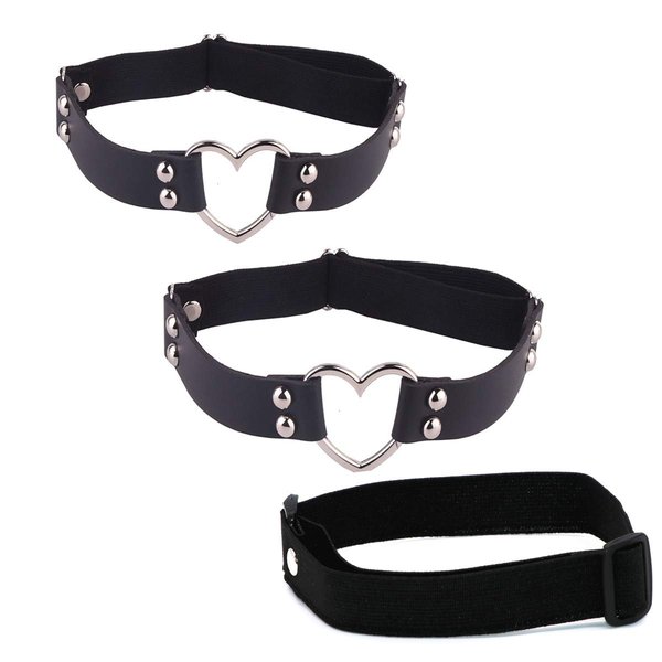 Adjustable Elasticity Leg Harness Garter Belts Punk Gothic Thigh Ring Garter (2 pcs Black Heart)