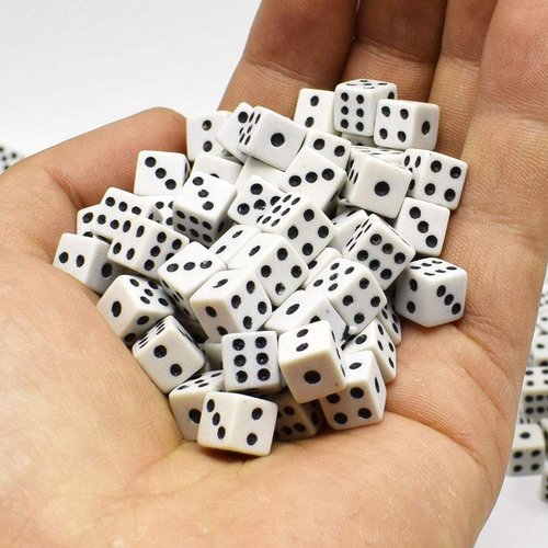 KRISMYA 100Pcs 8mm White Dice,Adult Game Dice for Teaching Math,Activity,Casino Theme,Party Favors,Toy Gifts,Magic Tricks Prop