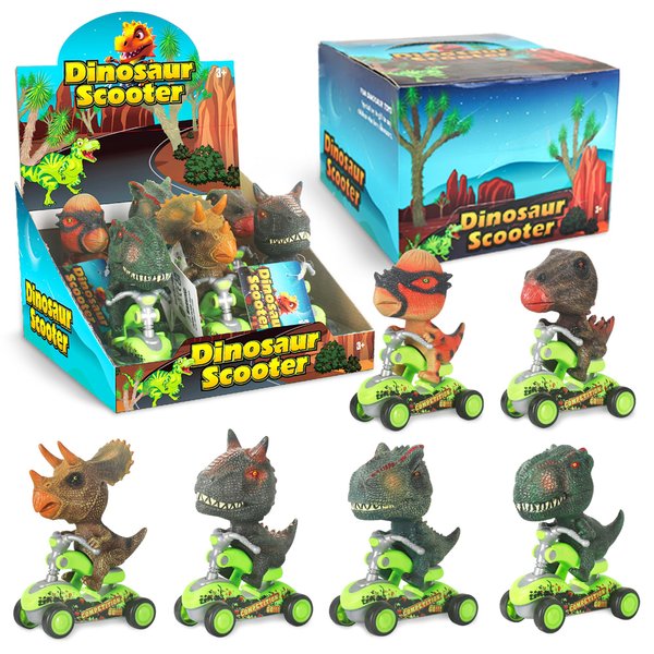SMILESSKIDDO Dino Pull Back Cars - 6 Packs Dinosaur Cars, Finger Scooter, Mini T-Rex & Triceratops Toys, Stocking Stuffers for Kids Boys & Girls Age 3 4 5 6