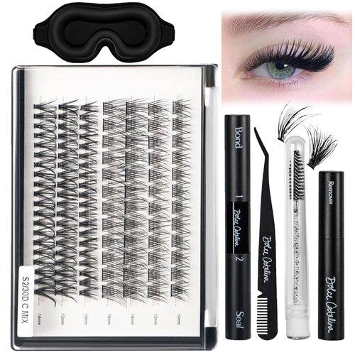 Cluster Eyelash Lashes Extensions Kit with Protective Sleep Mask- Premium At Home Lash Extensions Kit for DIY Lash Extensions, Lash Clusters kit, Cluster Eyelash Extensions, All Tools Glue Included