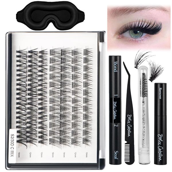 Cluster Eyelash Lashes Extensions Kit with Protective Sleep Mask- Premium At Home Lash Extensions Kit for DIY Lash Extensions, Lash Clusters kit, Cluster Eyelash Extensions, All Tools Glue Included