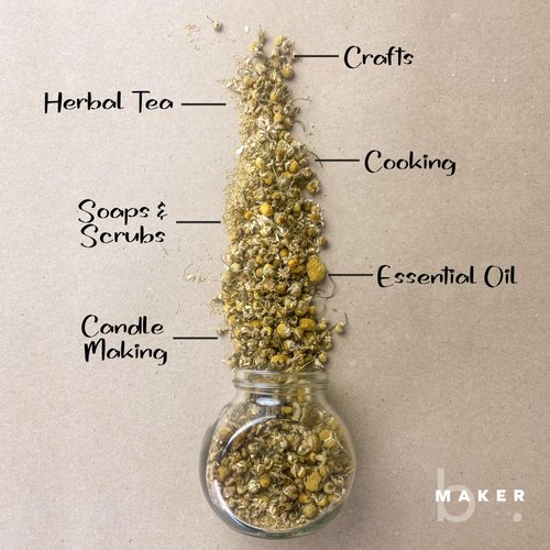 bMAKER Dried Chamomile Flowers (4oz) - Bulk Bag - Kosher Certified Chamomile for Relaxation, Dried Flowers for Soap Making, Lotion, Shampoo, Loose Leaf Chamomile Tea