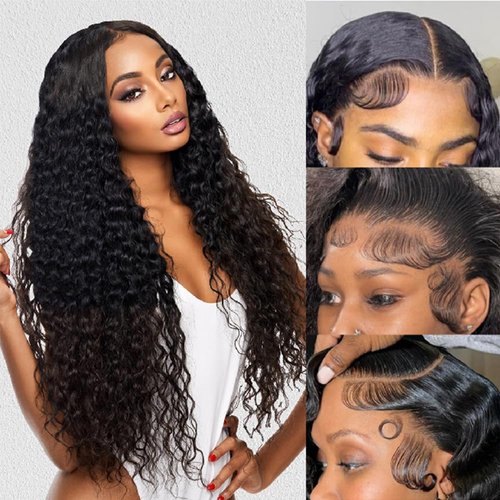 UTracycoy Curly Wave Lace Front Wigs Human Hair Pre Plucked 200 Density Glueless HD Transparent 13X4 Wig for Black Women with Baby Hair Deep Curly Natural Color (curly wig, 32inch)