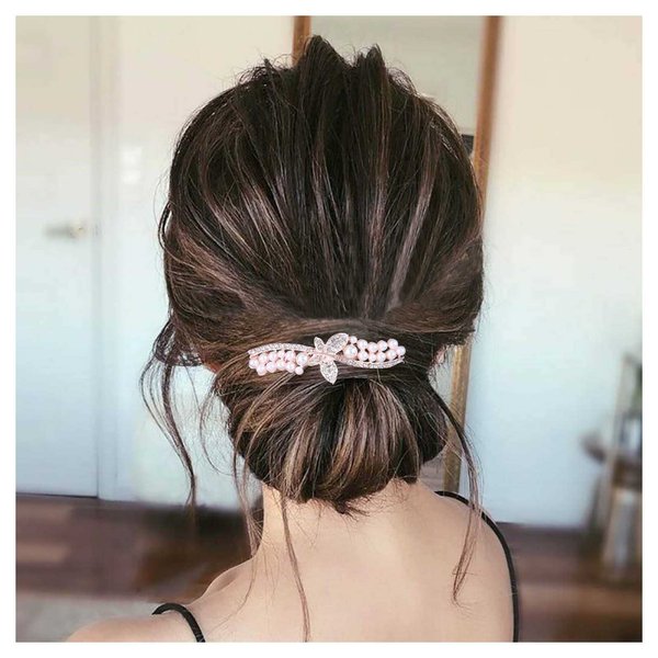 Andelaisi Boho Crystal Pearl Hair Comb Gold Rhinestone Wedding Hair Comb Barrettes Vintage Crystal Cz Hair Comb Headpiece Bling Cz Butterfly Comb Clip Headwear Pearl Wedding Hair Accessories(Style A)