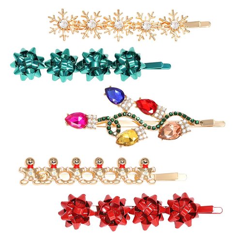 4/5PCS Christmas Hair Clips for Women Rhinestone Snowflake Hairpin Christmas Bulb Light JOY Alligator Hair Clip Set Holiday Christmas Hair Accessories Festive Gift (Style B)