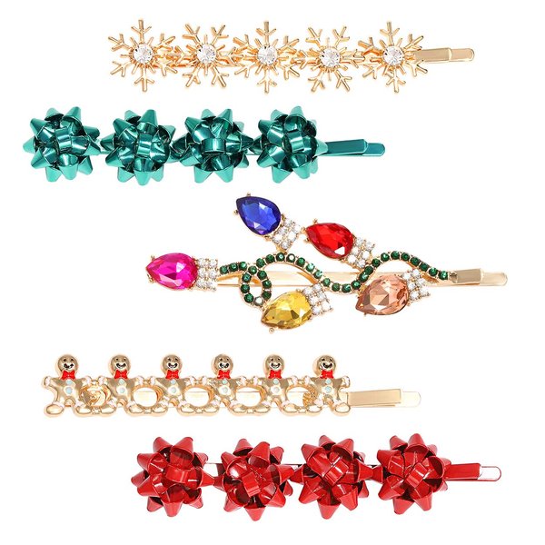 4/5PCS Christmas Hair Clips for Women Rhinestone Snowflake Hairpin Christmas Bulb Light JOY Alligator Hair Clip Set Holiday Christmas Hair Accessories Festive Gift (Style B)
