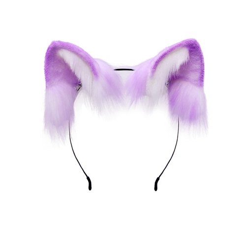 Fxaelian Cosplay Fox Wolf Bear Cat Dog Ears Headband Hairband Hair Clips Halloween Costume Party Headpiece Headwear Hair Accessories Purple