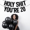 Black Glitter Holy Shit You're 20 Banner, Happy 20th Birthday/Cheers to 20 Years, 20th Birthday Party Decorations Supplies