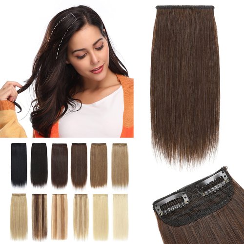 SEGO 2 Pcs Short Hair Extensions Clip in Human Hair 6 Inch 20g Hairpiece Human Hair Toppers for Women With Thinning Hair Adding Hair Volume -Medium Brown